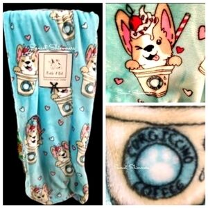 Starbucks Inspired Corgi Dog Corgiccino Coffee Cup Oversized Throw Blanket New